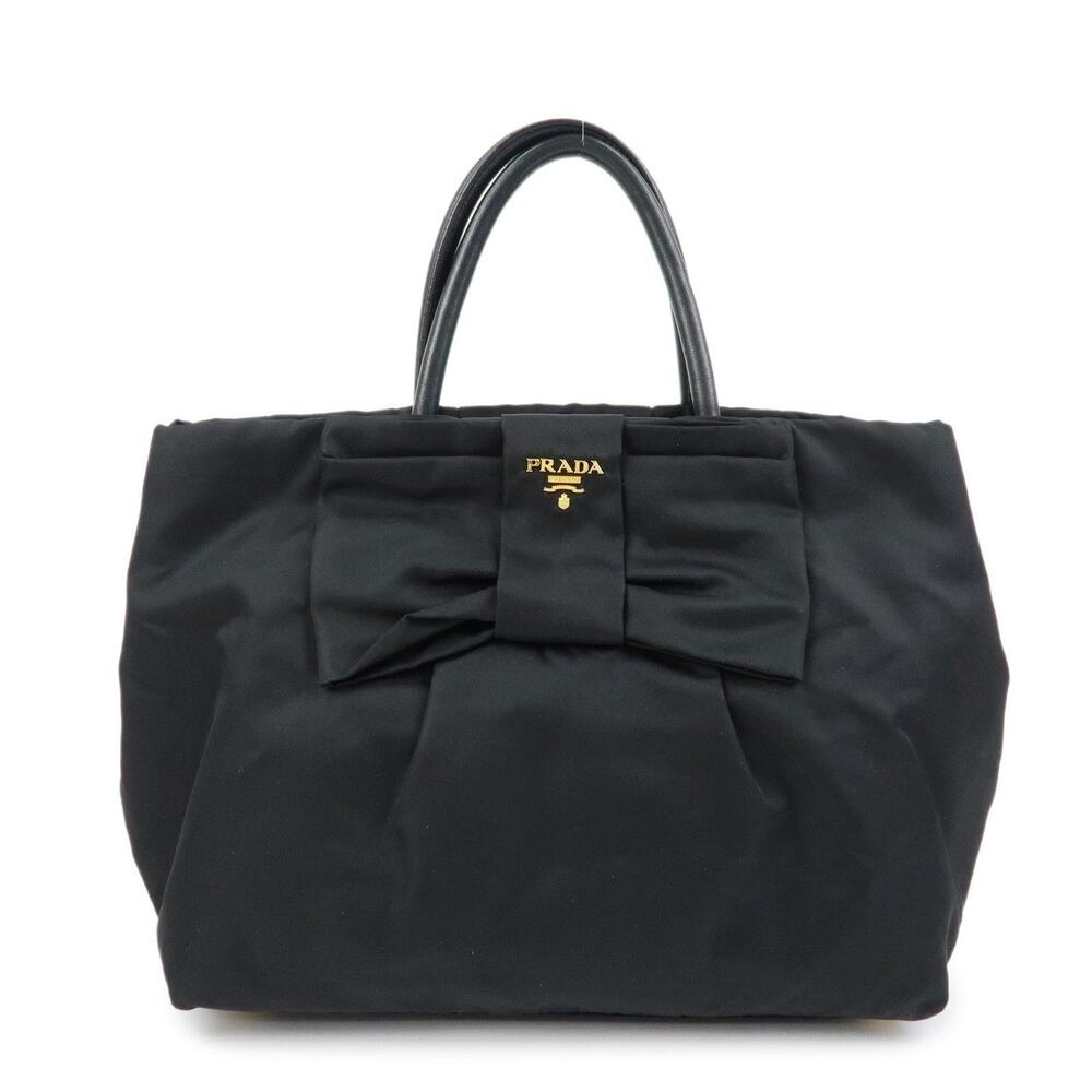 Prada Fiocco Bow Nylon Leather Handbag Black